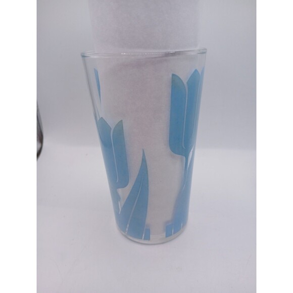 Lot Of 5 MCM Libby Blue Tulip Drinking Glasses/Tumblers Flowers Vintage MCM - Picture 6 of 16